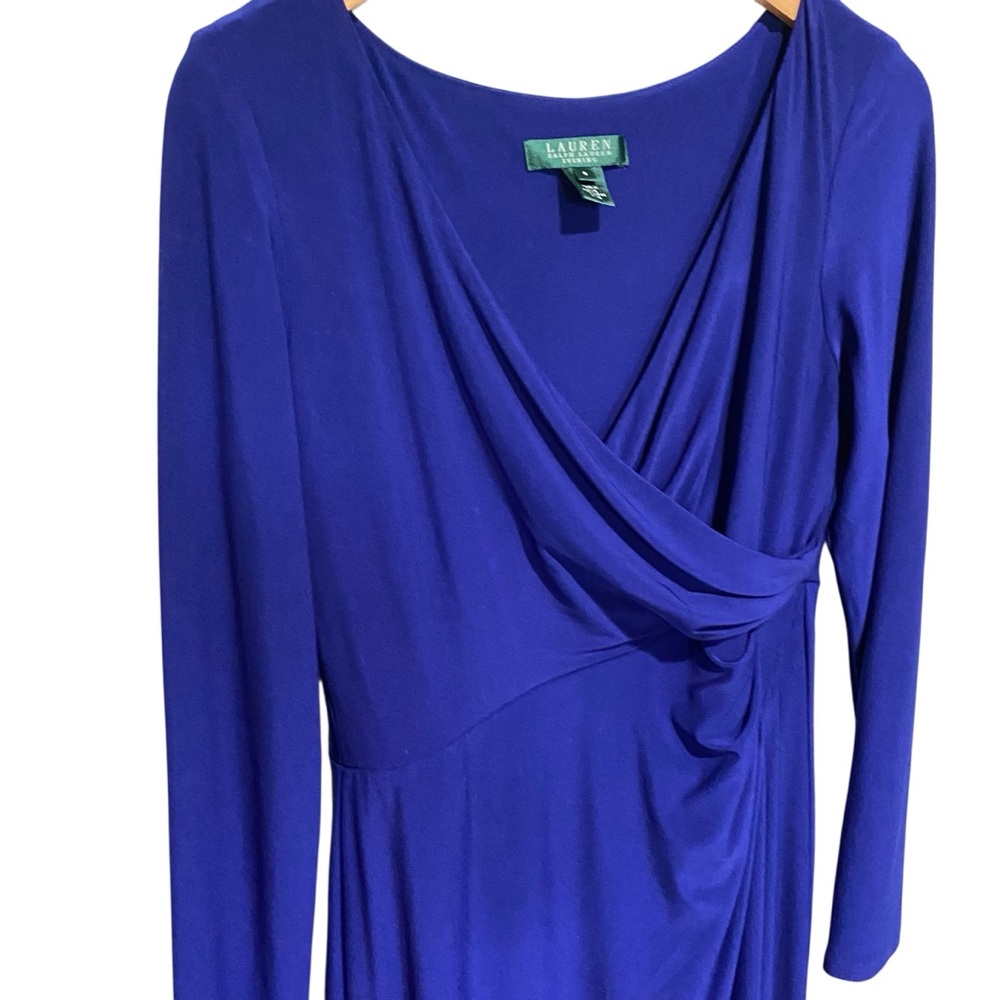 Lauren Ralph Lauren Evening Elegant Deep Blue Long Sleeve Maci Dress Size 6 - Picture 5 of 11